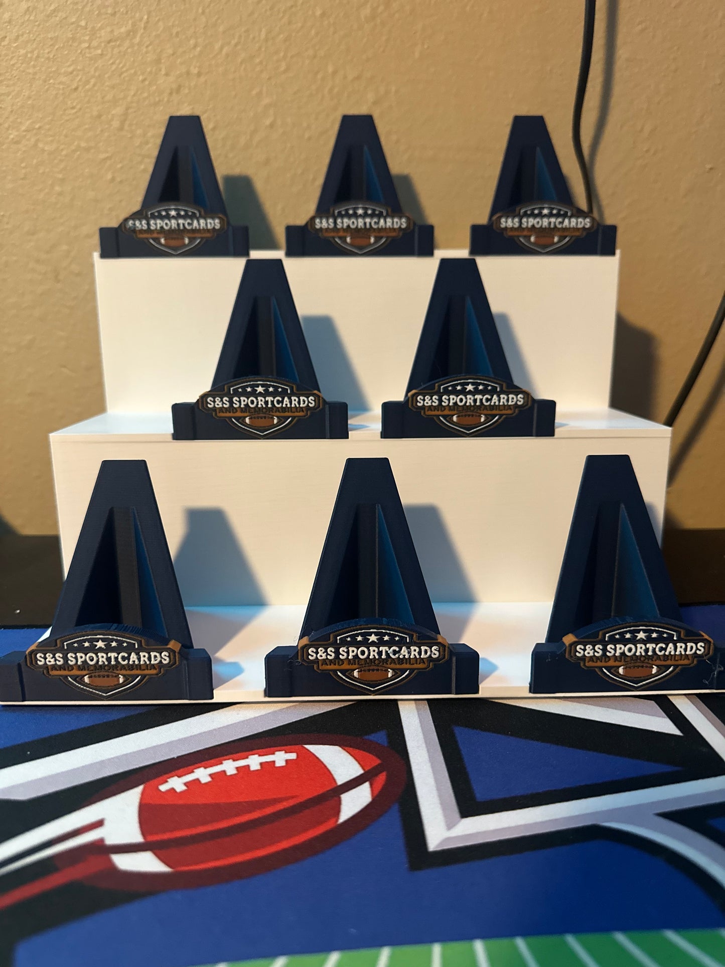 3D Printed Bleacher Card Display With 8 Logo Card Stands