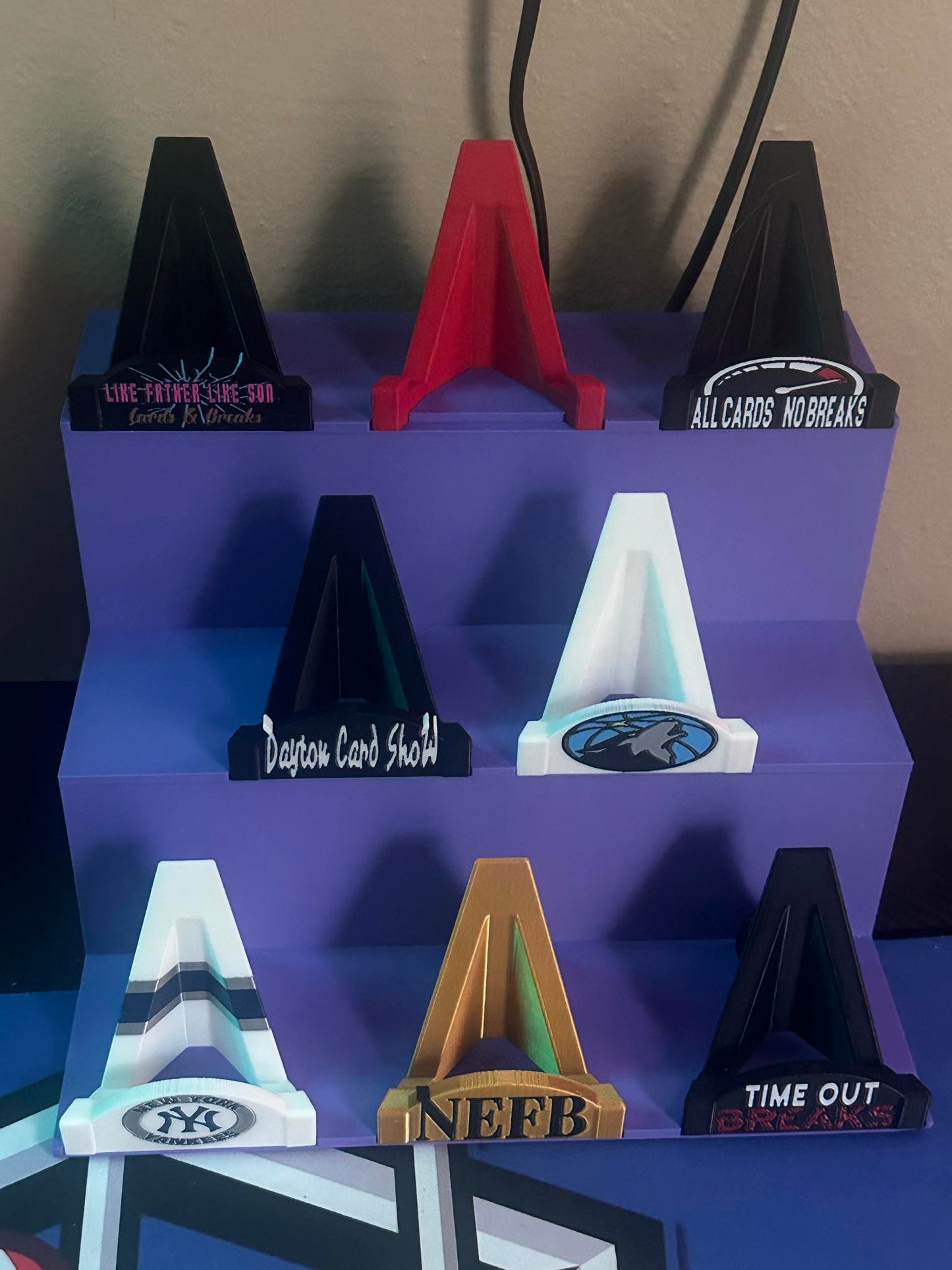 3D Printed Bleacher Card Display With 8 Logo Card Stands
