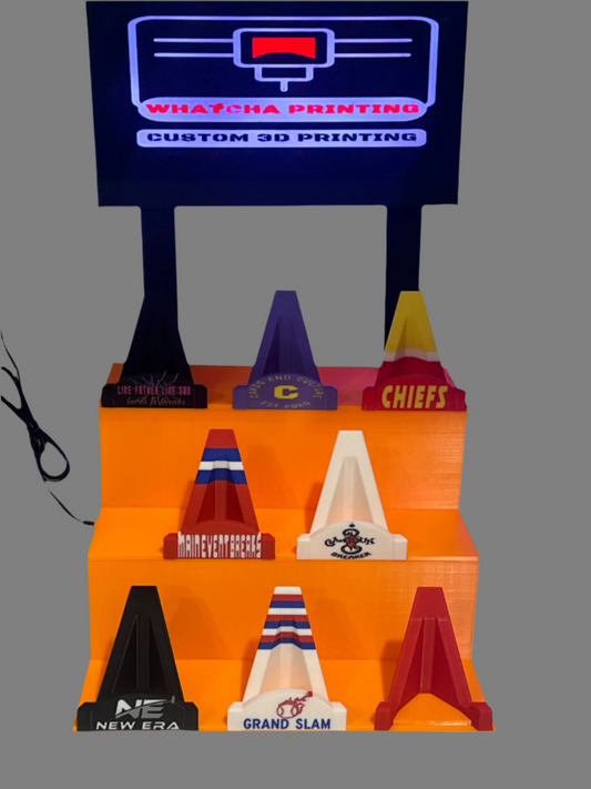 3D Printed Bleacher Card Display With 8 Logo Card Stands and Logo Light Box