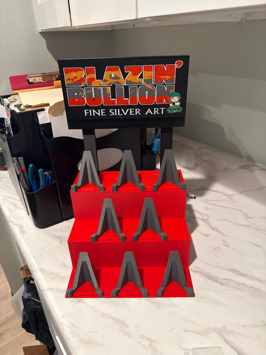 3D Printed Bleacher Card Display With 8 Standard Card Stands and Logo Light Box