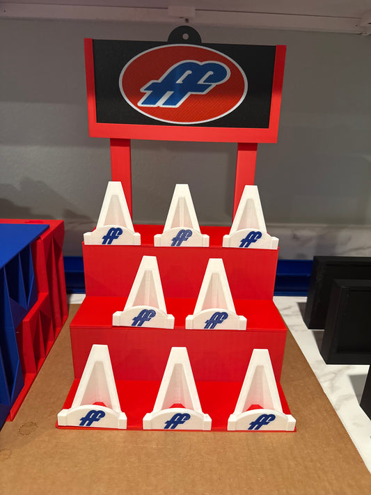 3D Printed Bleacher Card Display With 8 Logo Card Stands and Logo Plate