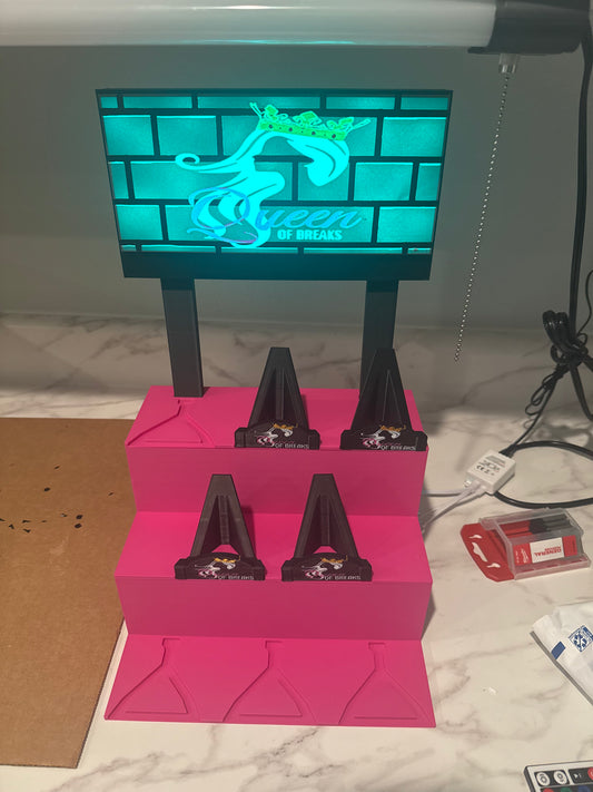 3D Printed Bleacher Card Display With 8 Logo Card Stands and Logo Light Box