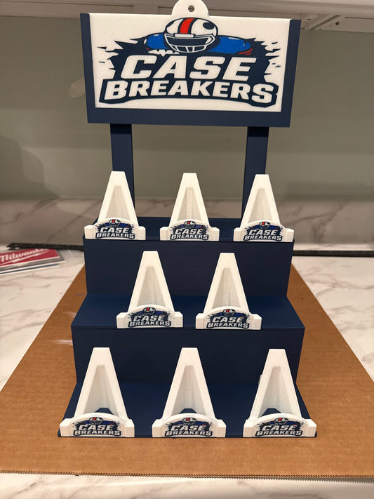 3D Printed Bleacher Card Display With 8 Logo Card Stands and Logo Plate