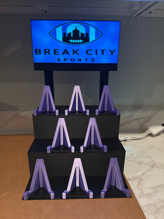 3D Printed Bleacher Card Display With 8 Standard Card Stands and Logo Light Box